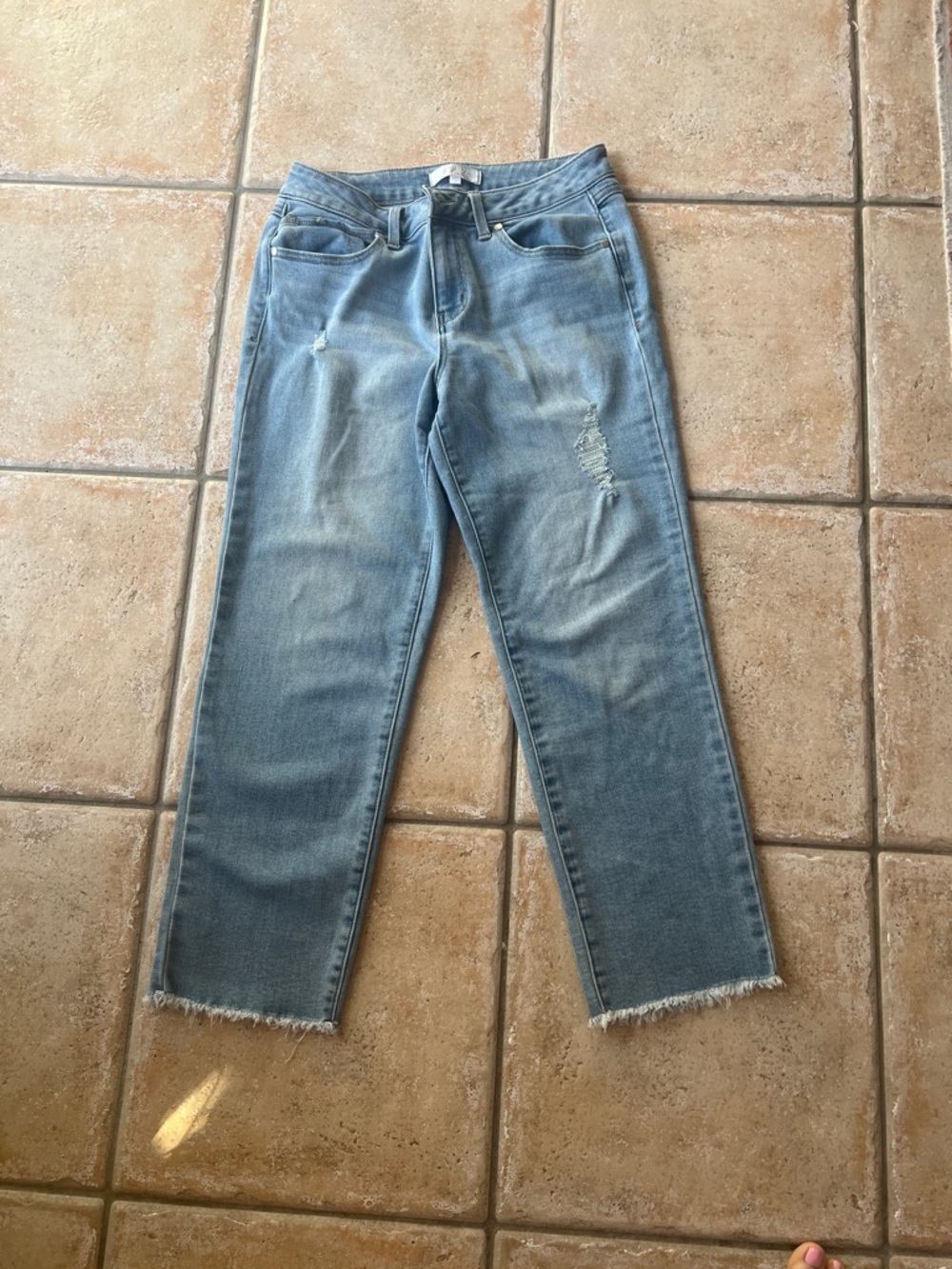 1822 Light Wash Distressed Crop Straight-Leg Jean Sz 8
